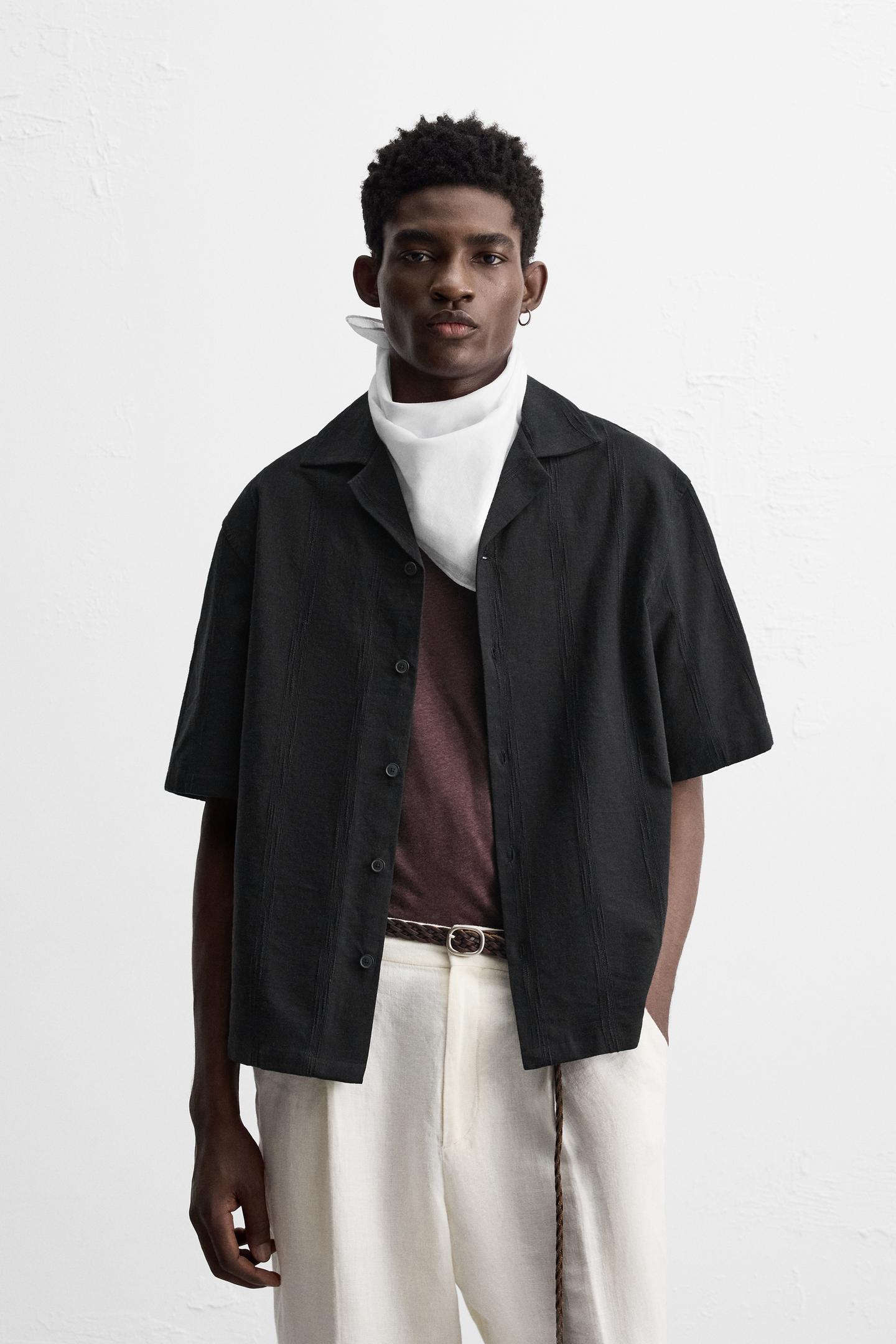 EMBROIDERED COTTON/LINEN SHIRT