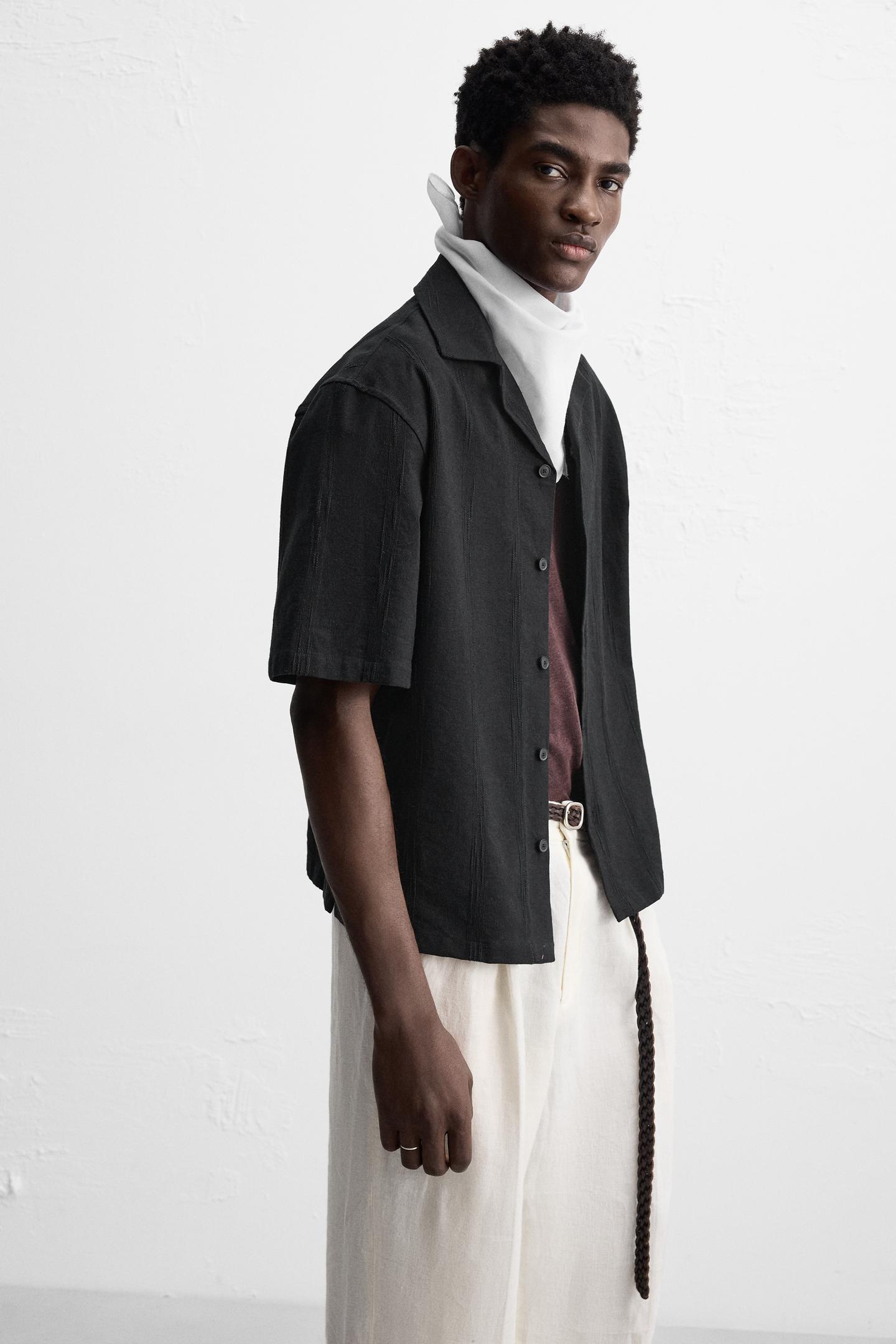 EMBROIDERED COTTON/LINEN SHIRT
